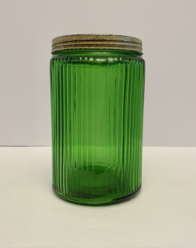 Zuccheriera vintage anni '30 Owens-Illinois alta 8" in vetro verde con etichetta ST. - Foto 3 di 9