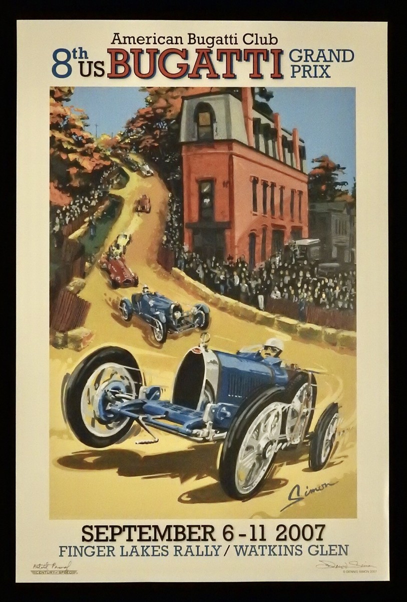 2007 U.S. BUGATTI Grand Prix Watkins Glen Type 35 DENNIS SIMON Poster  Signed AP