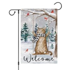 Welcome Garden Flag 12x18 Double Sided, Burlap Small Snow 12x18 Inch Winter