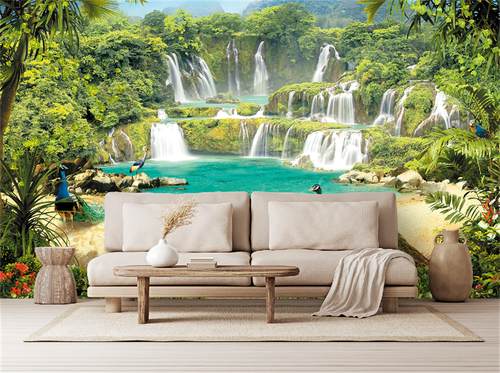 Peacock Waterfall Self-Adhesive Wall Murals Poster XXL Wallpaper for Bedroom - Picture 5 of 6