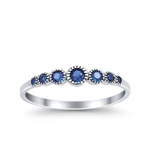 925 Sterling Silver Fashion Blue Sapphire Simulated Ring Band 4mm Size 3-13