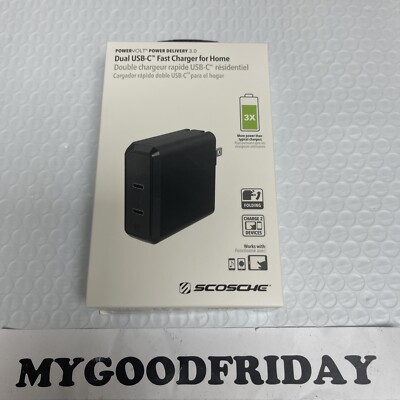 Scosche Dual 36W USB-C Fast Charger for Home (HPDC8C8-SP) ''ON SALE''