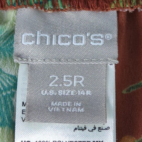 Chico's Wide Leg Pants 2.5R 14 Large Brown Floral Elastic Waist Pockets - Picture 8 of 9