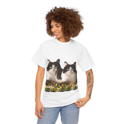 Chilling Cats Tee, Animal Lover Shirt, Adorable Cat Print, Summer Flowers