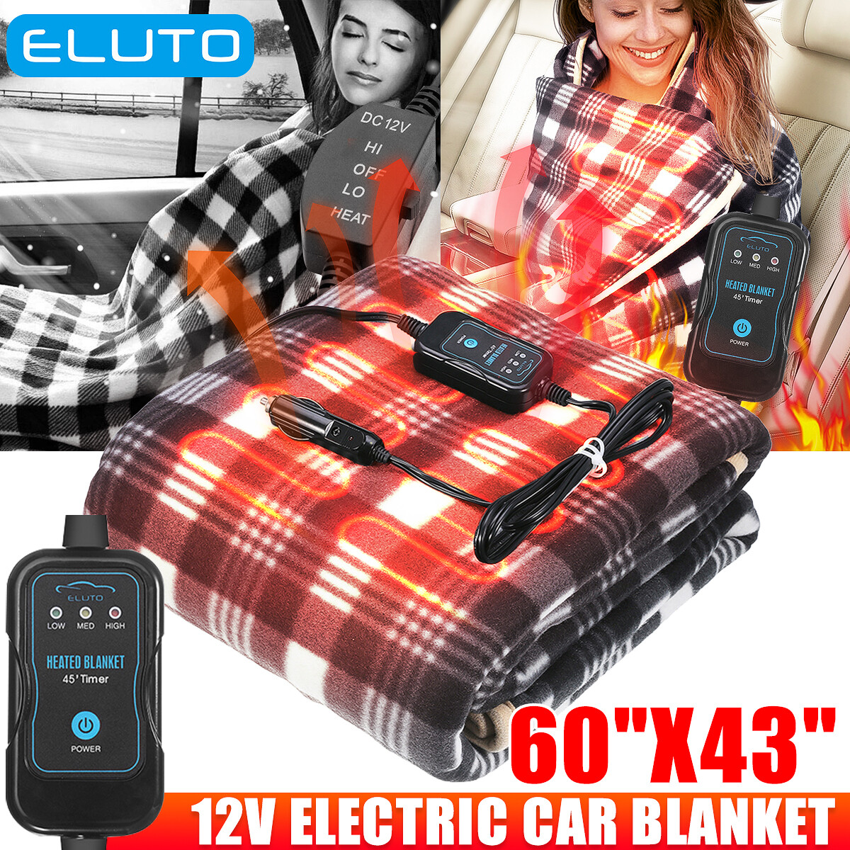 ELUTO 12V Electric Blanket Heated Throw Heating Blanket Winter Car Home  Winter | eBay