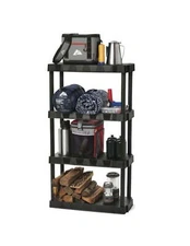 4-Tier Storage Shelving Unit Black Easy Assembly Polypropylene Plastic Durable