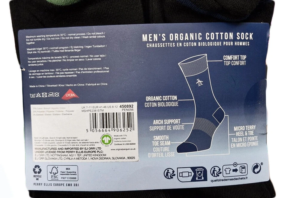 Paquete de 10 calcetines de algodón orgánico pingüino para hombre talla Reino Unido 7-11 soporte de arco confort top Foto 2 de 4