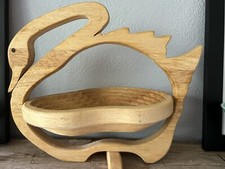 VTG Elan Wooden Suspended Collapsible Swan Rubberwood Bowl 1999 Basket In Box