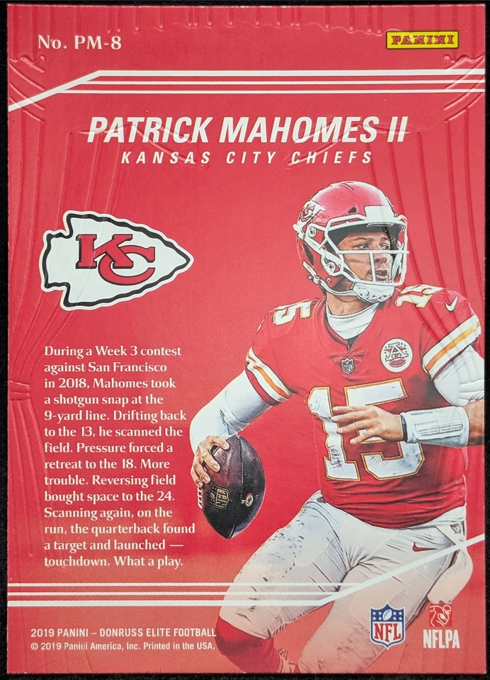 2019 Donruss Elite Playmakers #PM-8 Patrick Mahomes II Kansas City Chiefs - Image 2 of 2