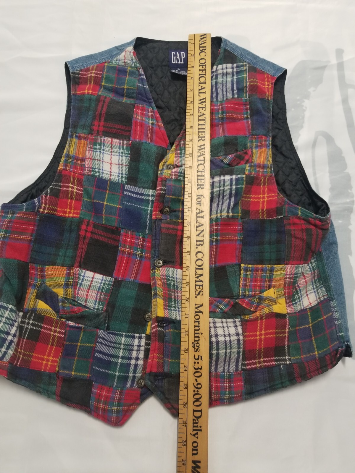 VTG GAP patchwork vest 5-Button Multicolor Plaid … - image 4