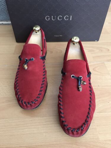 Gucci Mens red suede Bamboo tassel Loafers Shoe Uk 9.5 - Picture 9 of 15