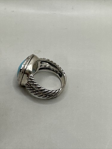 David Yurman Albion 11mm Faceted Turquoise & Diamond Ring Size 6 - Picture 4 of 6
