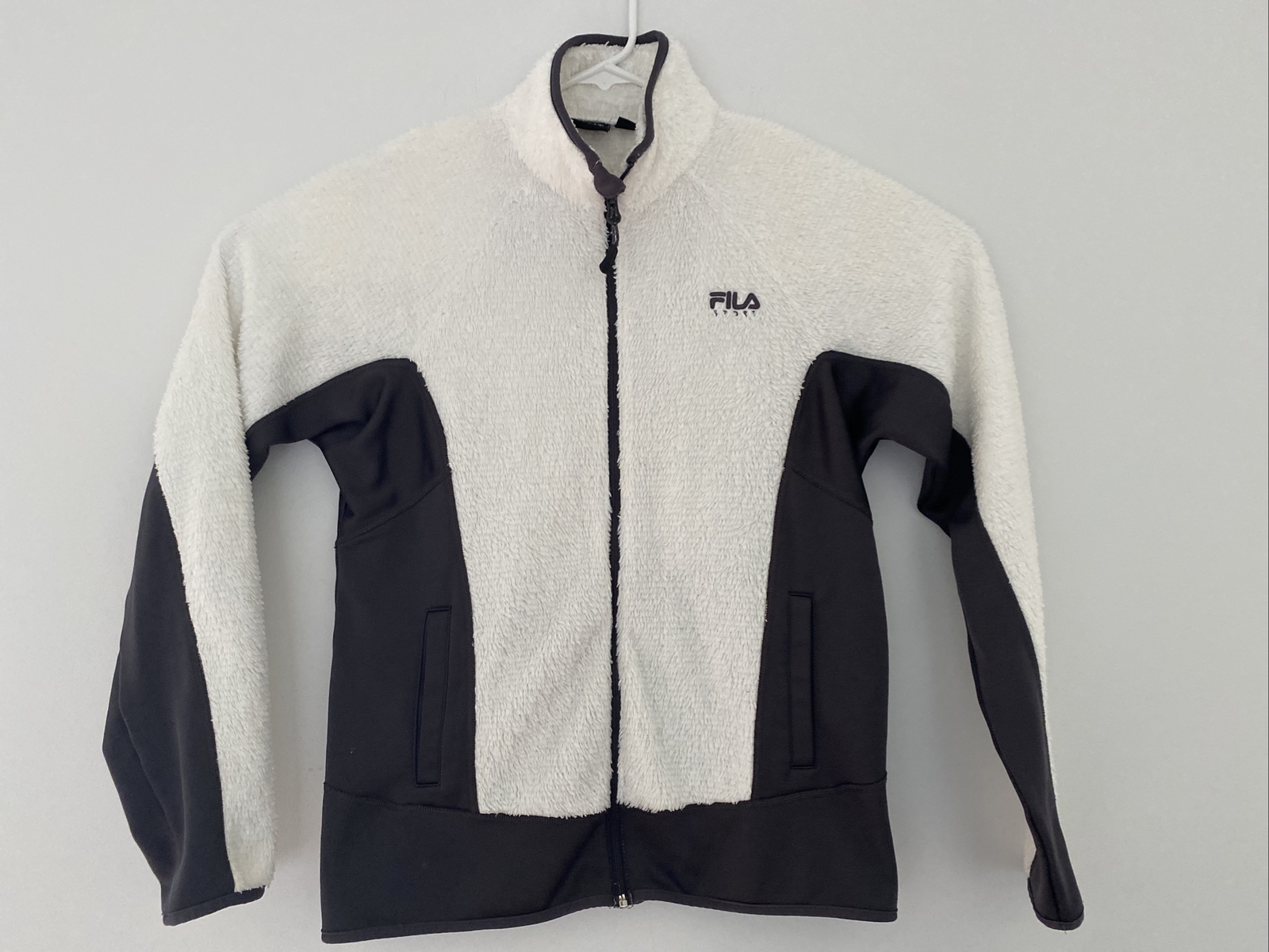 Maglione donna Fila Sport pelliccia sintetica bianco grigio pile zip taglia large