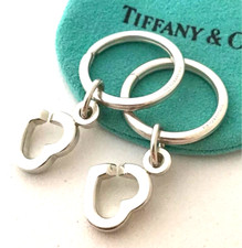 Tiffany  Co. Sterling Silver 2 Open Heart Tag Charm Keychain Key Ring