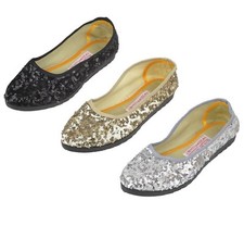 Women's Sequin Ballet Flats Shoes in Black Gold Silver Sizes 37-40 New
