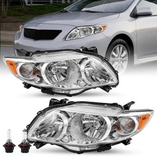 Pair Headlight Set 2009 2010 Corolla Base CE LE XLE Chrome Bulbs Not XRS S