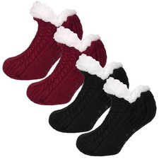 2 Pairs Unisex Fluffy Fuzzy Warm Slipper Socks for Men 8-9 Black burgundy