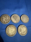 5 Morgan Silver Dollars 1887 1889 1890-Mint O 1896-Mint O 1900-Mint O
