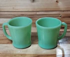 Vintage Pair Retro Fire-king D Handles  Jadeite Glass Mugs
