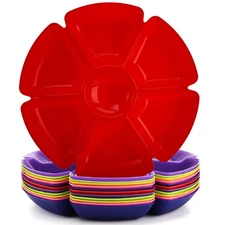 12 Pcs Plastic Snack Serving Tray, 12 Inch Unbreakable Chip and Dip Divided S...