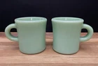 2 Vintage Jadeite Oven Fire King Glass C Handle Heavy Mug Diner/ Restaurant Ware