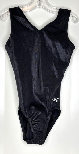GK Elite AXS Gymnastics Dance Leotard Adult XS Solid Black Foil Tank