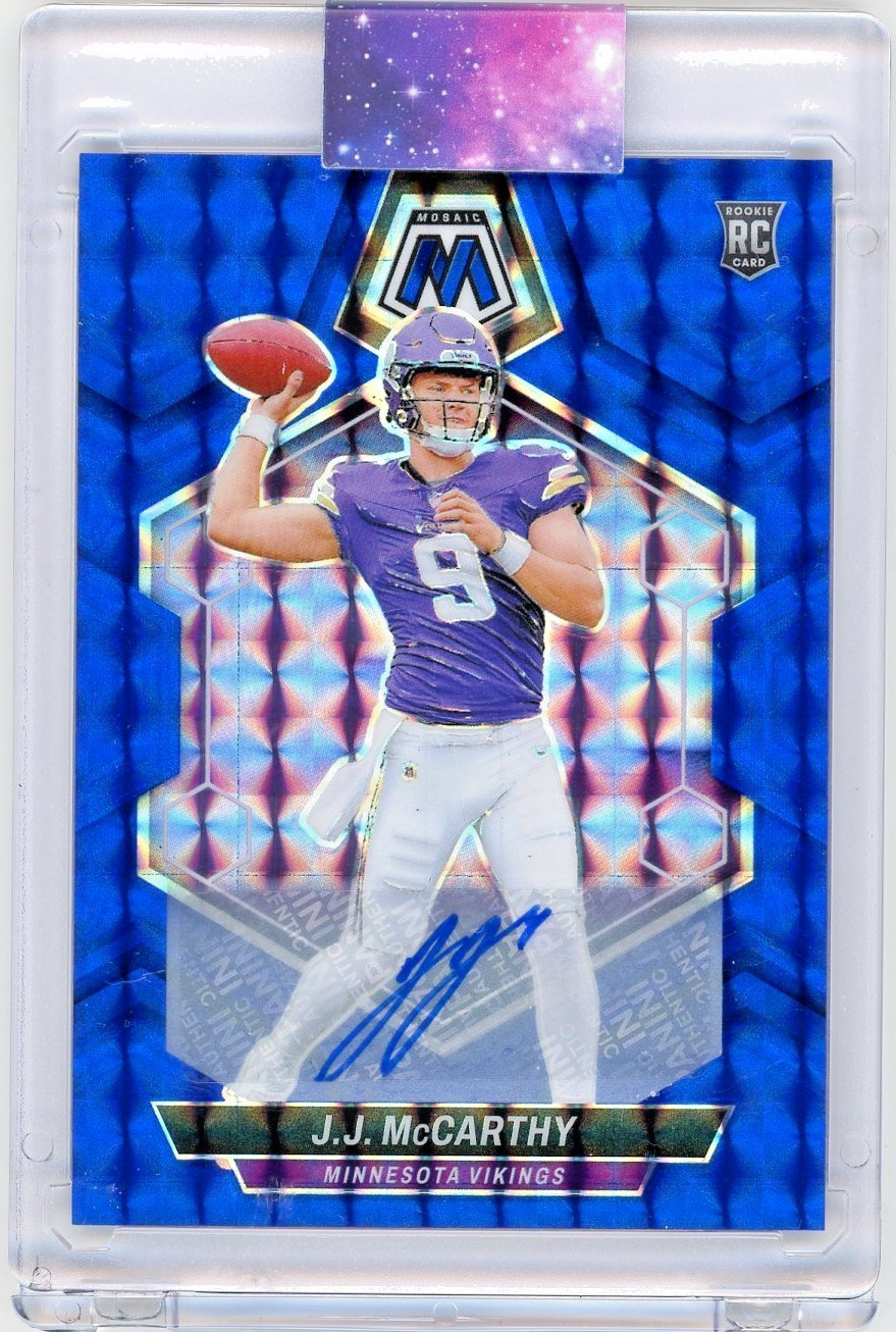 JJ McCarthy - 2024 Panini Mosaic Rookie Auto RC Blue Prizm Rookie /99 Vikings
