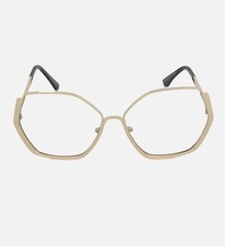 OVERSIZE CLASSIC 70s RETRO Style Clear Lens EYE GLASSES Large Gold Hexagon Frame