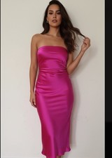 Audrey Fucsia Shiny Satin Short Fitted Dress Size M Night Party.