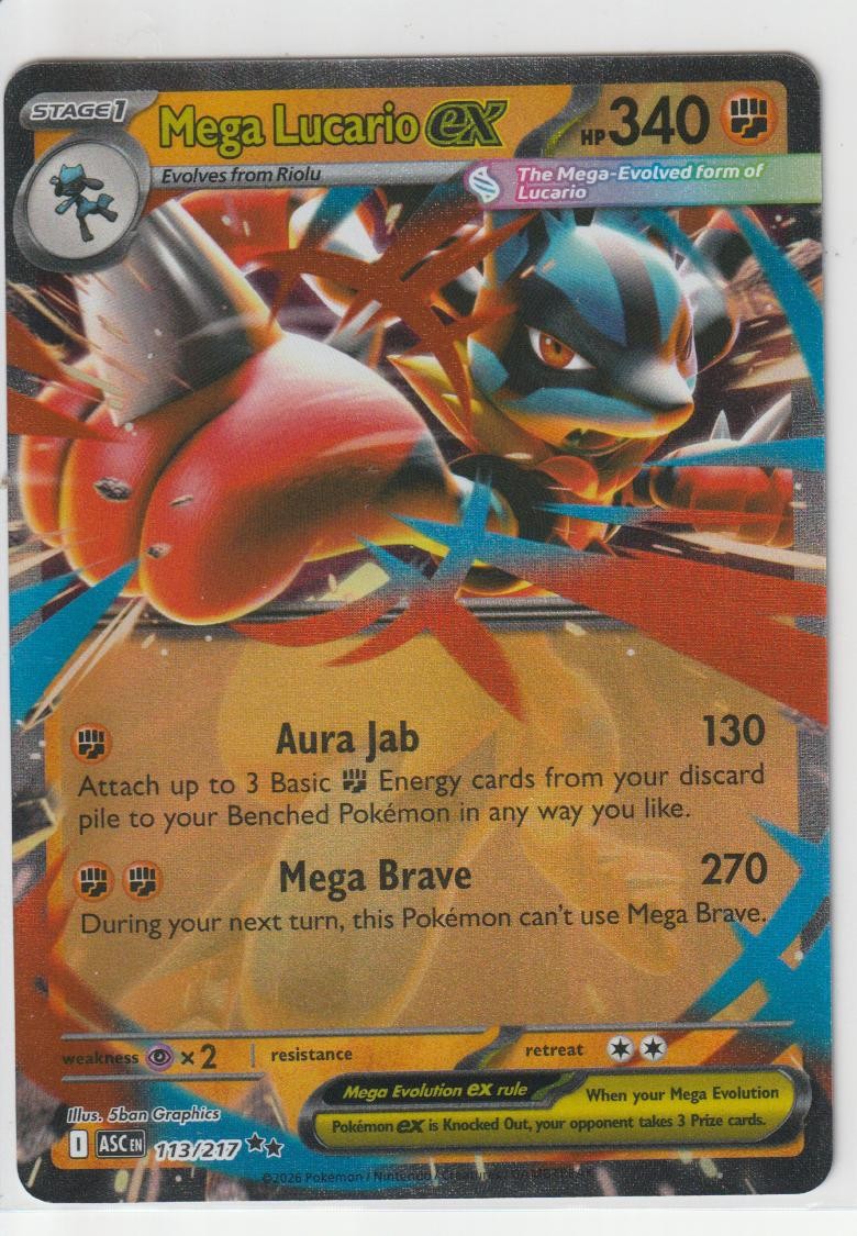Mega Lucario ex 113/217 Holo Ascended Heroes Pokemon Near Mint