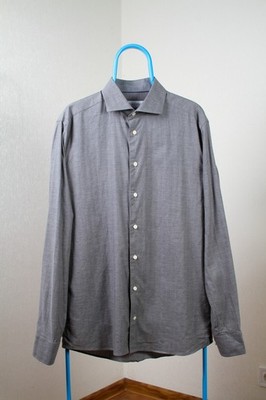 Eton Slim Fit Dress Shirt Mens 44 17.5 Gray 100% Cotton Long Sleeve
