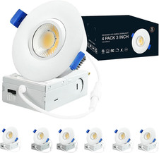 6 Pack 3-Inch Color Selectable Gimbal LED Recessed Lights 800Lm 10W