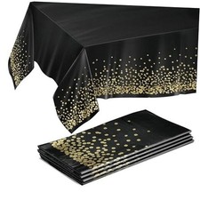  Gold and Black Table Cloth for Events - Pack of Rectangle (4 Pack) Black/Gold