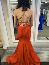 Worn For 3 Hours Sherri Hill Stretch Statin Red Fitted Gown, Size 000