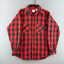 Vintage 70s Sears Kings Road Flannel Mens Large Plaid Cotton Union Made in USA