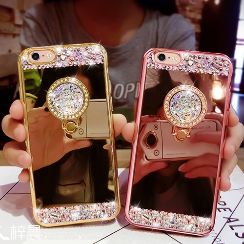 Mirror Bling Diamond Rhinestone Ring Kickstand Soft Case Cover For Various Phone - 第 4/10 張圖片