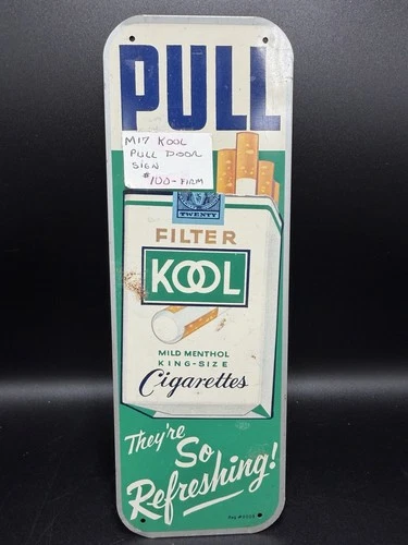 Vintage KOOL Cigarettes Tin Sign Pull Kool Mild Menthol Advertising 10” Patina
