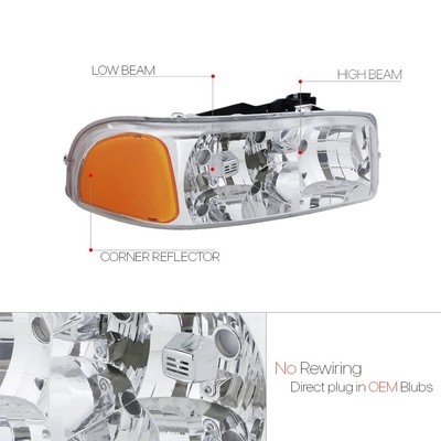 Black Housing Headlight Clear Signal+Bumper for 99-07 GMC Yukon/Sierra