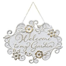 All Chic Welcome to My Garden Sign Hanging Yard 9.1 x 12.2 inches, White
