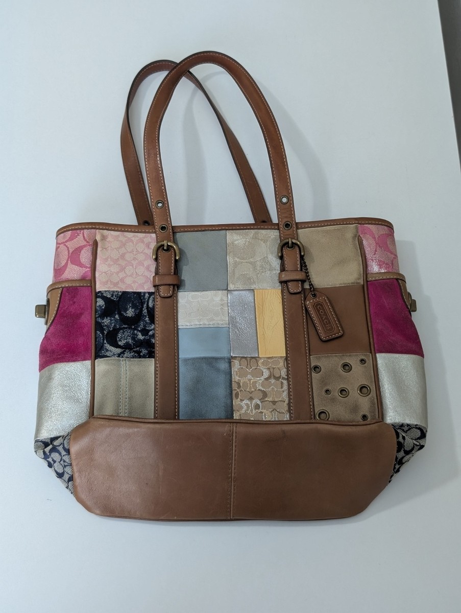 COACH Large Signature Leather Patchwork Tote Handbag Purse