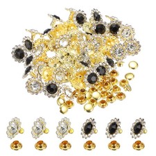50pcs Colorful Rhinestone Rivets 11mm Sun Flower Crystal Studs, Black/White