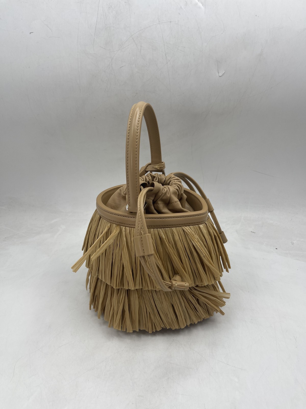 Michael Kors Women's Ischia Mini Leather & Fringe Bucket Bag Natural / Peanut thumbnail 4