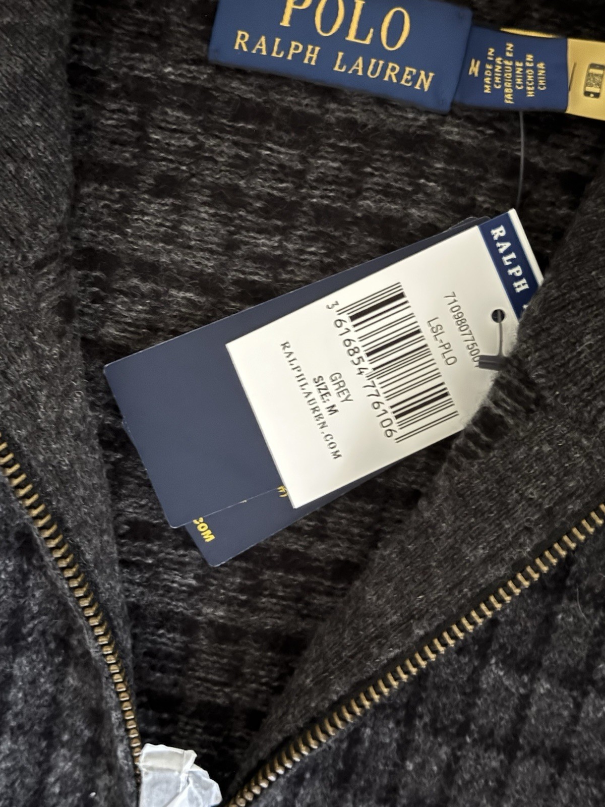 New Polo Ralph Lauren Grey Wool Quarter Zip Jumper, Medium image 5
