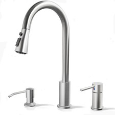 3 Hole Kitchen Faucets, Brushed Nickel Kitchen Faucet with Soap Dispenser, Ki...