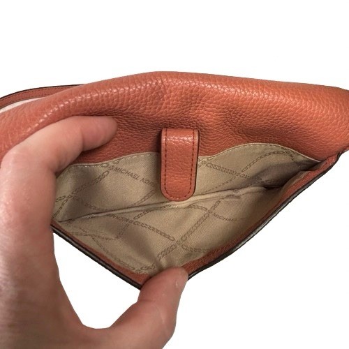 Michael Kors Mott Phone Wallet Crossbody Bag Sunset Peach Pink Pebble Leather thumbnail 15