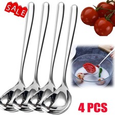 4Pcs Super Big Head Spoons Polished Surface Silver Stainless Steel Soup