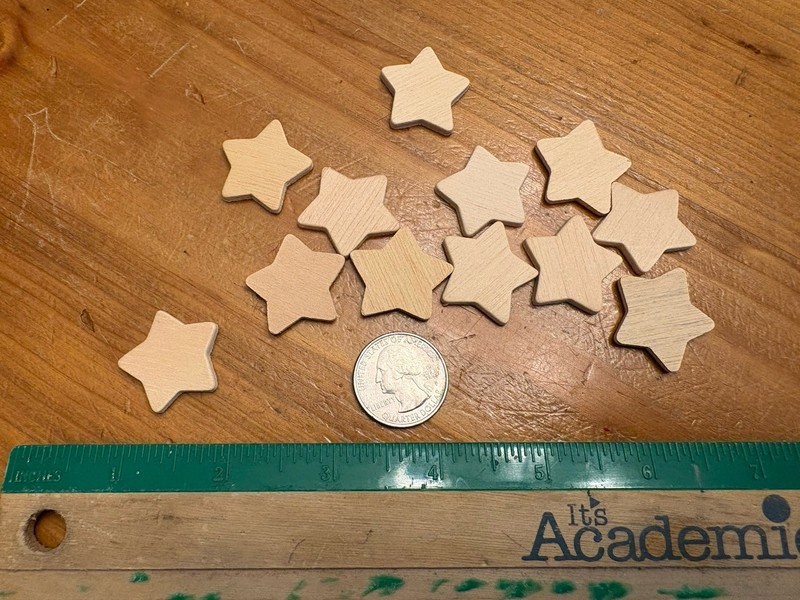 Lot Of 12 Wooden Star Craft Pieces 1 1/2” dia.