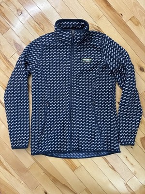 LL Bean Birdseye Fleece Jacket Sweater Womens Size Small Blue White EEUC