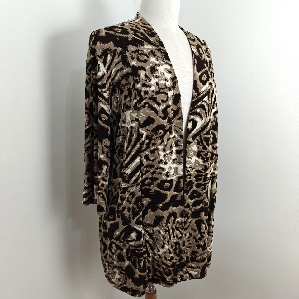 Куртка дорожная Chico's с открытой передней частью размер XL/3 миниатюрная? Коричневый анималистический принт стрейч - Изображение 4 из 4