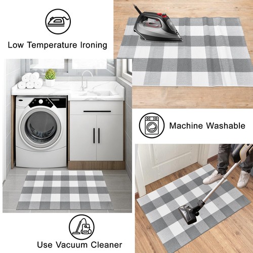 Checkered Rug Grey and White Buffalo Plaid Hallway Runner Rug 2x8 Washable Ru... - Picture 7 of 7